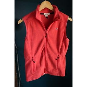 Vineyard Vines Coral Pink Fleece Vest Full Zip Women’s Size S Whale Logo Pockets